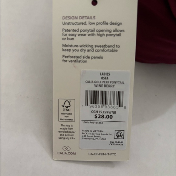 New! Calia Golf Performance Ponytail Cap Hat Wine Berry One Size - Picture 9 of 9